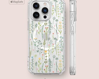 Wild Flowers MagSafe Clear iPhone 16, 15 & 14 Case: Impact Resistant Clear Phone Cases