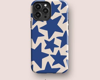 Blue Stars Case for iPhone 17, 16, 15, 14, 13, 12, 11, Retro Boho Chic Phone Cases