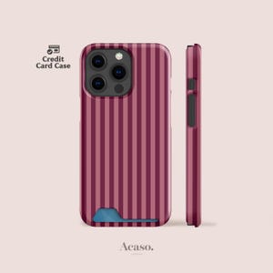 Deep Rose Striped Card Case for iPhone 16, iPhone 15, iPhone 14, iPhone 13, iPhone 12 & More Cases with Card Holder