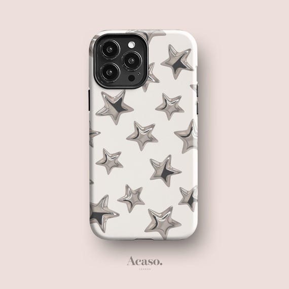 3D Sterne Handyhülle für iPhone 14, iPhone 13 Pro, iPhone 12, iPhone 11 und weitere Modelle - Ästhetisch bedruckte Hülle in Silver Rose