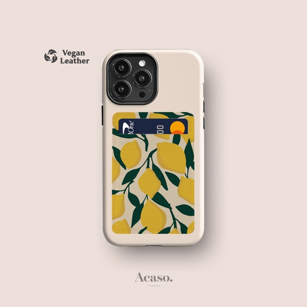 Lemons Phone Card Holder for iPhone & Android Phones - Stick-On Vegan Leather Wallets by AcasoLondon
