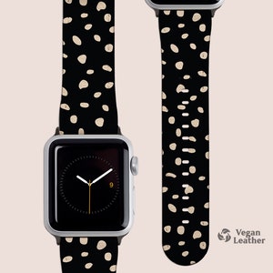 Black Spotty Watch Strap for Apple Watch Series 1, 2, 3, 4, 5, 6, SE and 7 - Vegan Leather Bands, Sizes 38 & 42