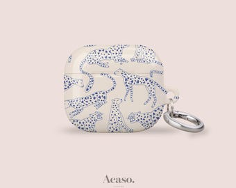 Cute Cheetah AirPods Case Cover for AirPods Pro 1,2 and AirPods 1, 2, 3 Generations - Apple AirPod Cases in Cream & Blue