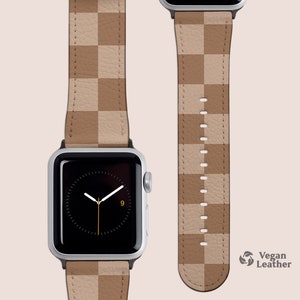 Beige Checkered Watch Strap for Apple Watch Series 1, 2, 3, 4, 5, 6, 7, 8 and SE | Vegan Leather, Eco-Friendly, Checkers
