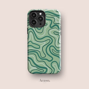 MAYA LINE Art Green Phone Case | iPhone 13 Case, iPhone 14 Case, iPhone 12 Case, iPhone XR, More Models | Swirl, Geometric, Retro, Funky