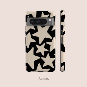 Stars Phone Case for Google Pixel 6, Pixel 6 Pro Case, Pixel 5 Case, Pixel 4a 5g Case, Pixel 4 | Retro Stars, Black