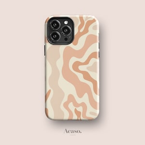 Abstract Wavy Phone Case for iPhone, for Samsung and Google Pixel, All Models - Retro, Swirl Case in Peach Orange by Acaso