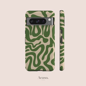 WAVERLY Green Phone Case for Google Pixel Case for Pixel 7, Google Pixel 6, Pixel 5, Pixel 4a, More Models | Wavy, Retro, Swirl