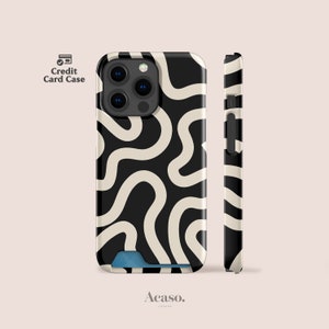 BOHO LINE ART slanke kaarthouder | iPhone 15-hoesje, iPhone 14-hoesje, iPhone 13 Pro-hoesje, iPhone 12-hoesje, kaarthouder, kaartopslag, zwart