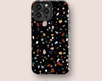 GEO-TERRAZZO Jane pour iPhone 14 Pro, étui pour iPhone 13, étui pour iPhone 12, autres modèles | Motif terrazzo, granit, noir