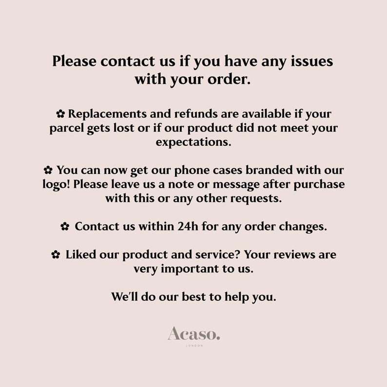 a sign that says please contact us if you have issues with your order