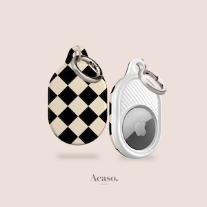 Checkerboard AirTag Holder with Ring Chain for Luggage, Bags, Keys, Pet Collars & More