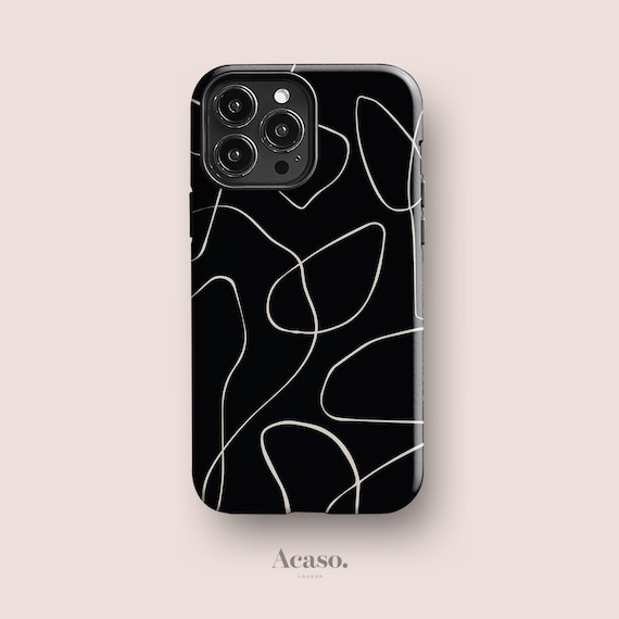 Black Minimal Case for iPhone 17, for Galaxy S25, Pixel 10 & More Line Art, Minimalistic Phone Cases