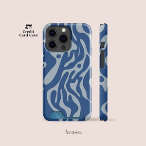 OZEANWELLEN Slim Kartenetui | iPhone 15 Case, iPhone 14, iPhone 13 Pro Case, iPhone 12 Case, Kartenhalter, Kartenaufbewahrung, Blau