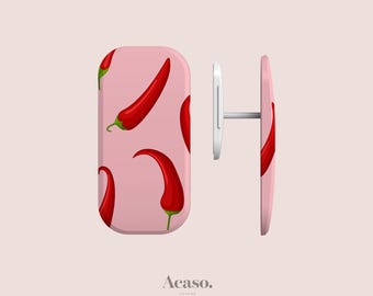Pink Chilli Peppers Phone Grip for iPhone & Android - Sticky Phone Holder and Stand