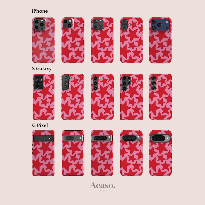 Capa com estrelas rosa e vermelhas para iPhone 13, iPhone 14+, iPhone 11, iPhone SE 2 e outros. imagem 2
