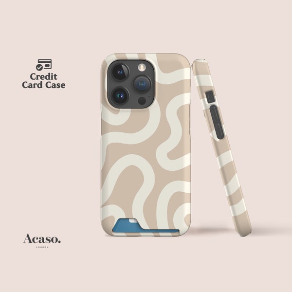 BOHO LINE ART Slim Card Case pour iPhone 14, iPhone 13 Pro et modèles Samsung S22 | Beige, minimaliste, tourbillon