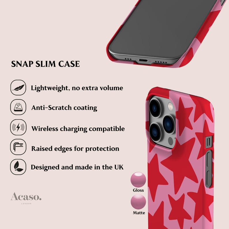 Capa com estrelas rosa e vermelhas para iPhone 13, iPhone 14+, iPhone 11, iPhone SE 2 e outros. imagem 3