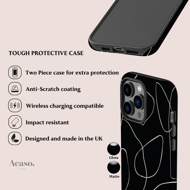 Black Minimal Case for iPhone, for Galaxy, Pixel Series, Line Art, Minimalistic Phone Cases image 4