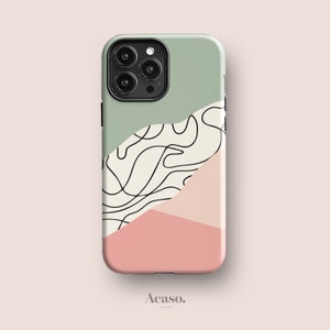 Geometric Phone Case for iPhone X, for Samsung S10 and Google Pixel 4 and More - Cute Abstract Case in Pastel Mint & Pink