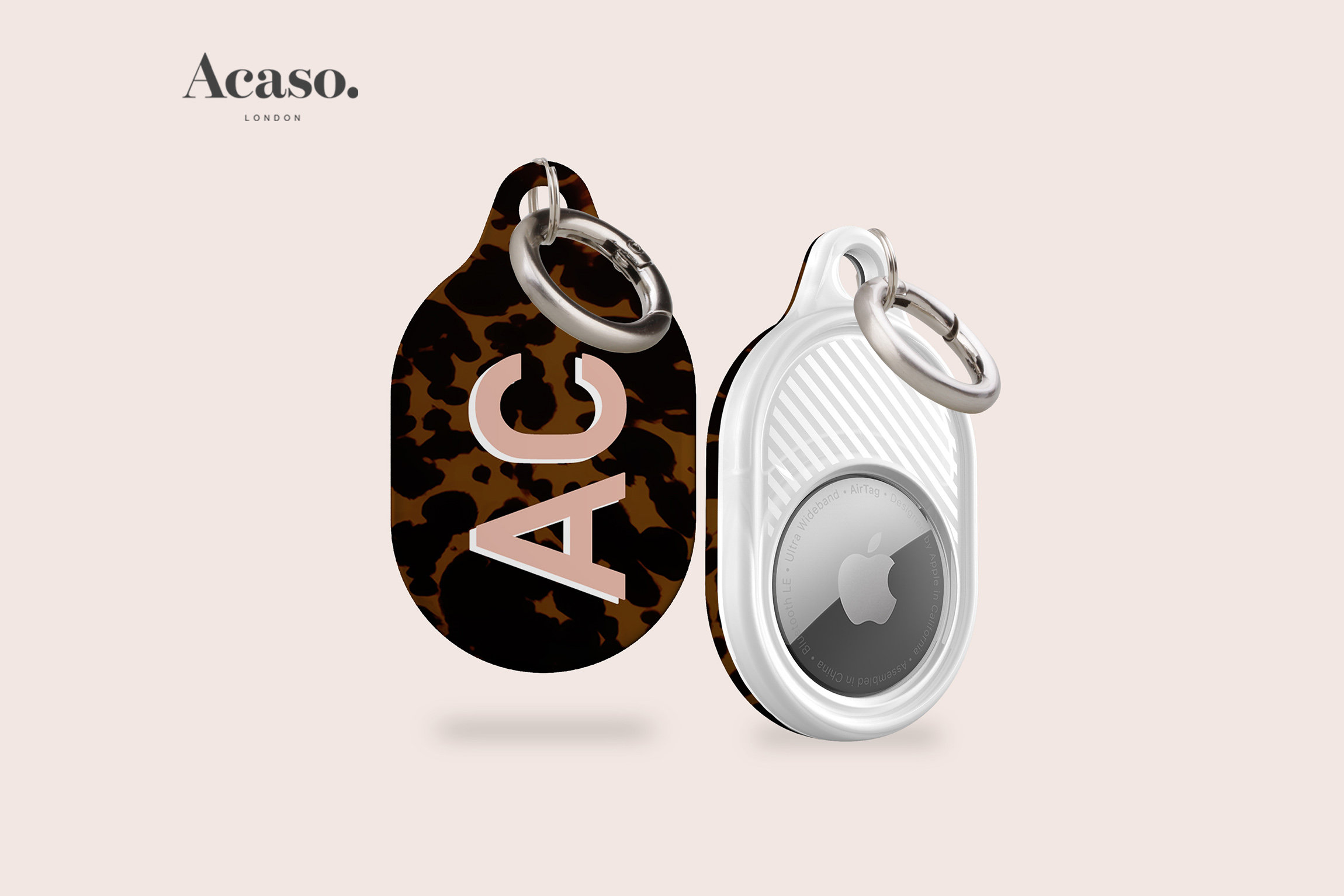 AIRTAG HOLDER Custom Initials | Apple Air Tags for Luggage, AirTag Case  with Ring Chain, Personalised AirTag Cover, Tortoise Shell, Pink