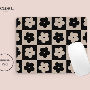 FLOWER POWER Mouse Pad | Retro Mouse Mat for Office and Gaming, Cute Mouse Mat, Floral Mouse Pad, Rectangular Mousepad, Eco-Friendly, Black