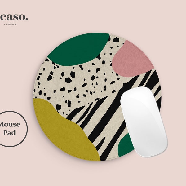 ABSTRACT CRAFT Mouse Pad | Retro Mouse Mat for Office and Gaming, Cute Mouse Mat, Spotty Mouse Pad, Round, Eco-Friendly, Pink, Green