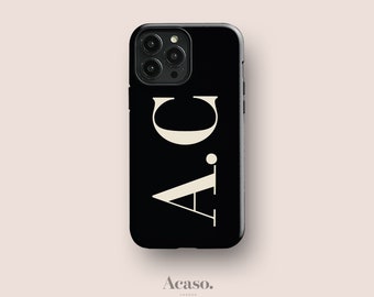 PERSONALISED Black Phone Case for iPhone, for Samsung and Google Pixel, All Models | Custom Initials, Monogram