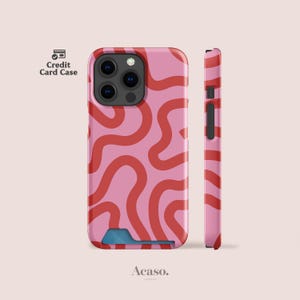 Pink Line Art Case with Card Holder for iPhone 16 Pro, iPhone 15, iPhone 14 and for Galaxy S23 & More Phone Cases by Acaso