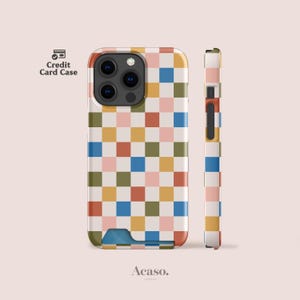 Coque Color Checkers avec porte-cartes pour iPhone 16 Pro, iPhone 15, iPhone 14+, iPhone 13 et plus, Coques pour cartes de crédit