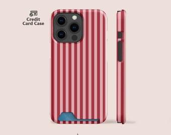 Pink Striped Card Case for iPhone 14 Pro, iPhone 13 and for Samsung S23 Plus & More Credit Card Holder Cases by Acaso