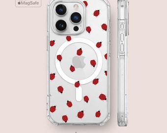 Ladybug Clear iPhone 16 15 & 14 Case - Cute MagSafe Impact Resistant Phone Cases for iPhone Series by Acaso London