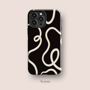 INK LINES Black Phone Case for iPhone, for Samsung and Google Pixel, All Models | Minimal Design, Geometric Line Art, Swirl Pattern