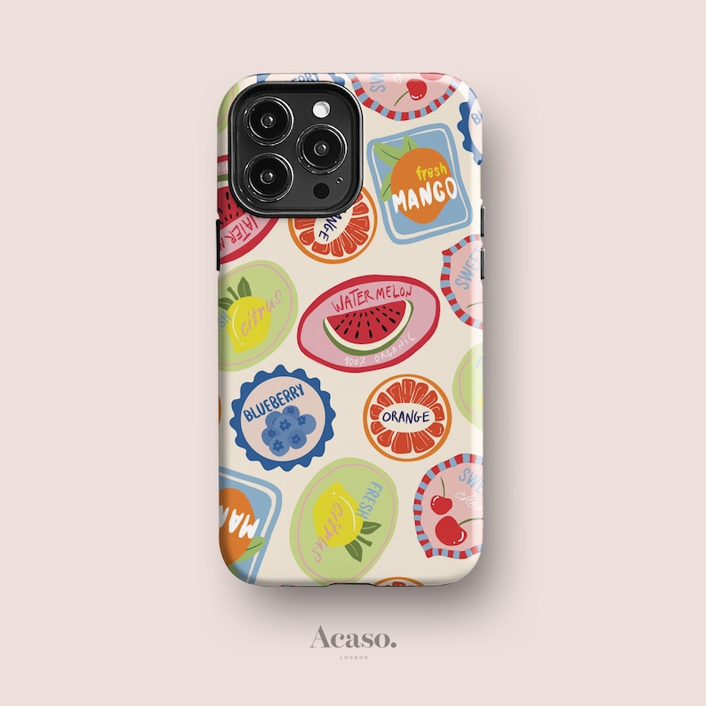 Fruit Stickers Case for iPhone 16 Pro, iPhone 15, Pixel 9 Pro, Cases for Galaxy S25 & More Unique Designs by Acaso image 1