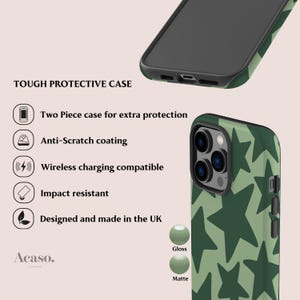 Green Stars Phone Case for iPhone 14 Case, iPhone 13 Pro Max, iPhone 12, iPhone 11, More Models | Green, Mint, Boho Chic image 4