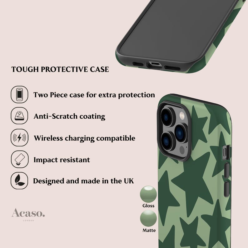 Green Stars Phone Case for iPhone 14 Case, iPhone 13 Pro Max, iPhone 12, iPhone 11, More Models | Green, Mint, Boho Chic image 4