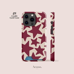 Estuche para tarjetas con estrellas rojas para iPhone 16 Pro, iPhone 15, iPhone 14 Pro, iPhone 13 y más. Estuches para tarjetas de Acaso.