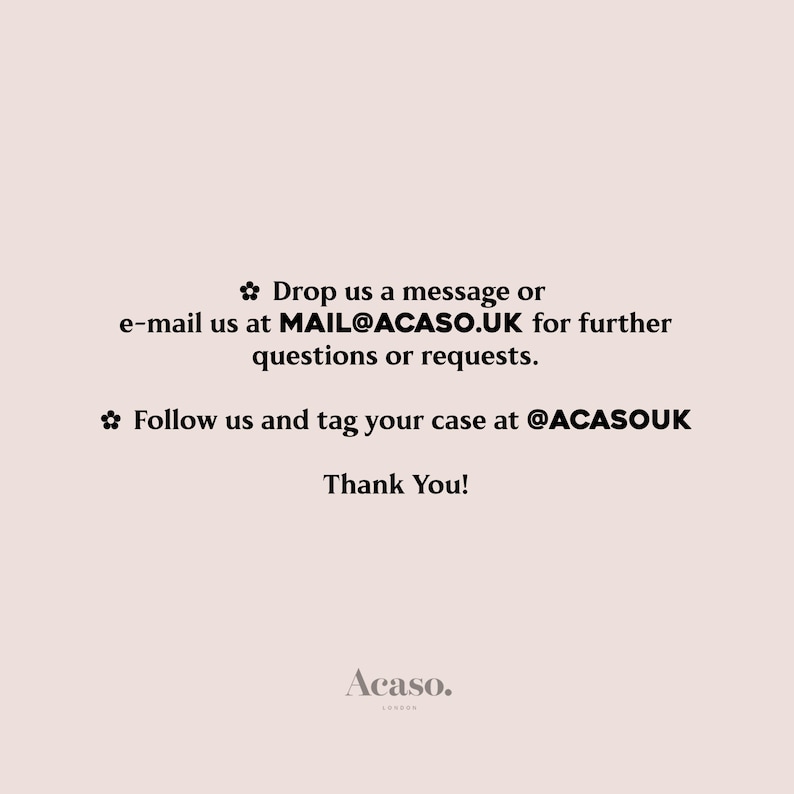 text that instructs viewers to drop a message or e-mail at a specific address for further questions or requests. It also encourages followers to tag their case at a particular address, and thanks them for their support. The image does not contain any text that is too long or repetitive, and it does not describe individual elements of the image.