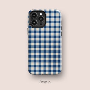 Blau karierte Handyhülle für iPhone 14, iPhone 13 Pro, iPhone 12, Pixel 8 Pro, Galaxy S24 & mehr mit einzigartigen Designs