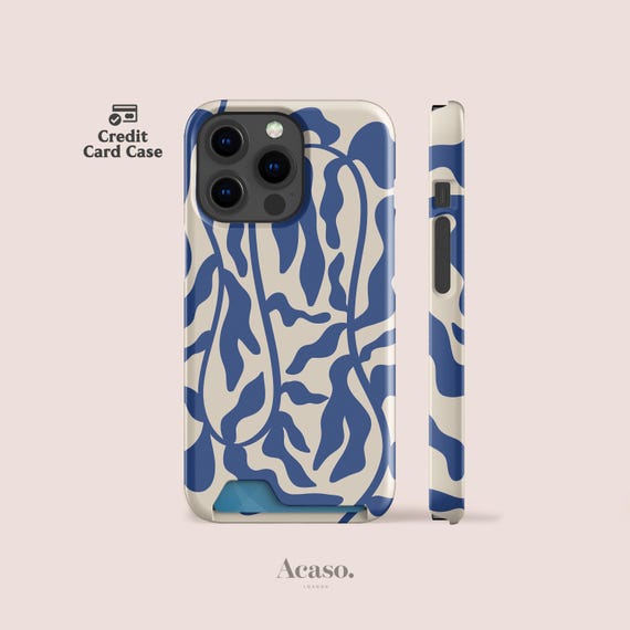 Blue Algae Card Case for iPhone 15, iPhone 14 Case, iPhone 13 Pro Case - Card Holder Phone Cases