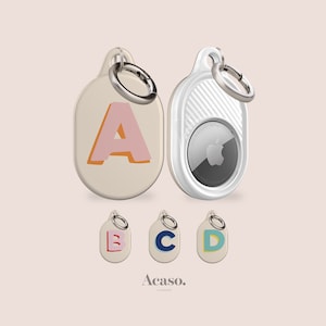AIRTAG-HOUDER Monogrambrief | Apple AirTags voor bagage, AirTag-hoesje met ringketting, gepersonaliseerde AirTag-cover, beige