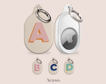 AIRTAG HOLDER Monogram Letter | Apple Air Tags for Luggage, AirTag Case with Ring Chain, Personalised AirTag Cover, Beige