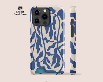 Blue Algae Card Case for iPhone 15, iPhone 14 Case, iPhone 13 Pro Case - Card Holder Phone Cases