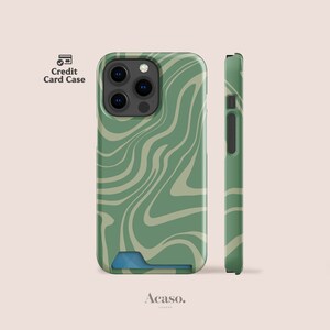 Étui pour portable MATCHA SWIRL avec porte-cartes, Modèles iPhone 14, iPhone 13 Pro et Samsung S22 | Vert, Ondulé, Rétro, Marbre
