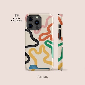 Porte-cartes Organic Lines pour iPhone 15, coque iPhone 14, coque iPhone 13 Pro, coque iPhone 12, porte-cartes, rangement pour cartes, tourbillon