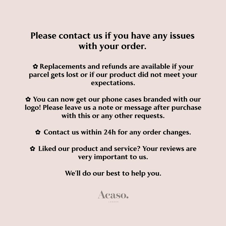 a sign that says please contact us if you have issues with your order
