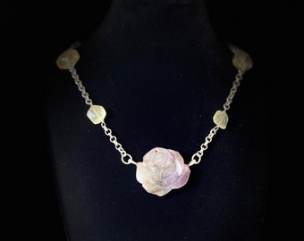 Artisan necklace with huge hand crafted amethyst rose and gems
