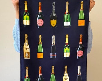 Unique Champagne and Fizz Inspired Tea Towels - 100% cotton high quality fabric perfect for gifts, birthday - Made in the UK Free Delivery