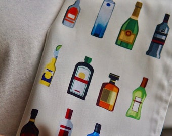 Alcohol bottle inspired 'BAR' Tea Towel - the perfect kitchen accessory for a gin, rum, vodka, or whisky lover in your life Free UK delivery