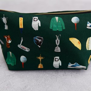 Premium Golf inspired Wash bag 100% Cotton Waterproof lining leather pull tag Made in UK Fathers Brother golf Travel bag hand-painted design image 4